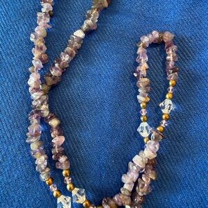 Vintage Purple Amethyst and Crystal Hand Knotted Necklace